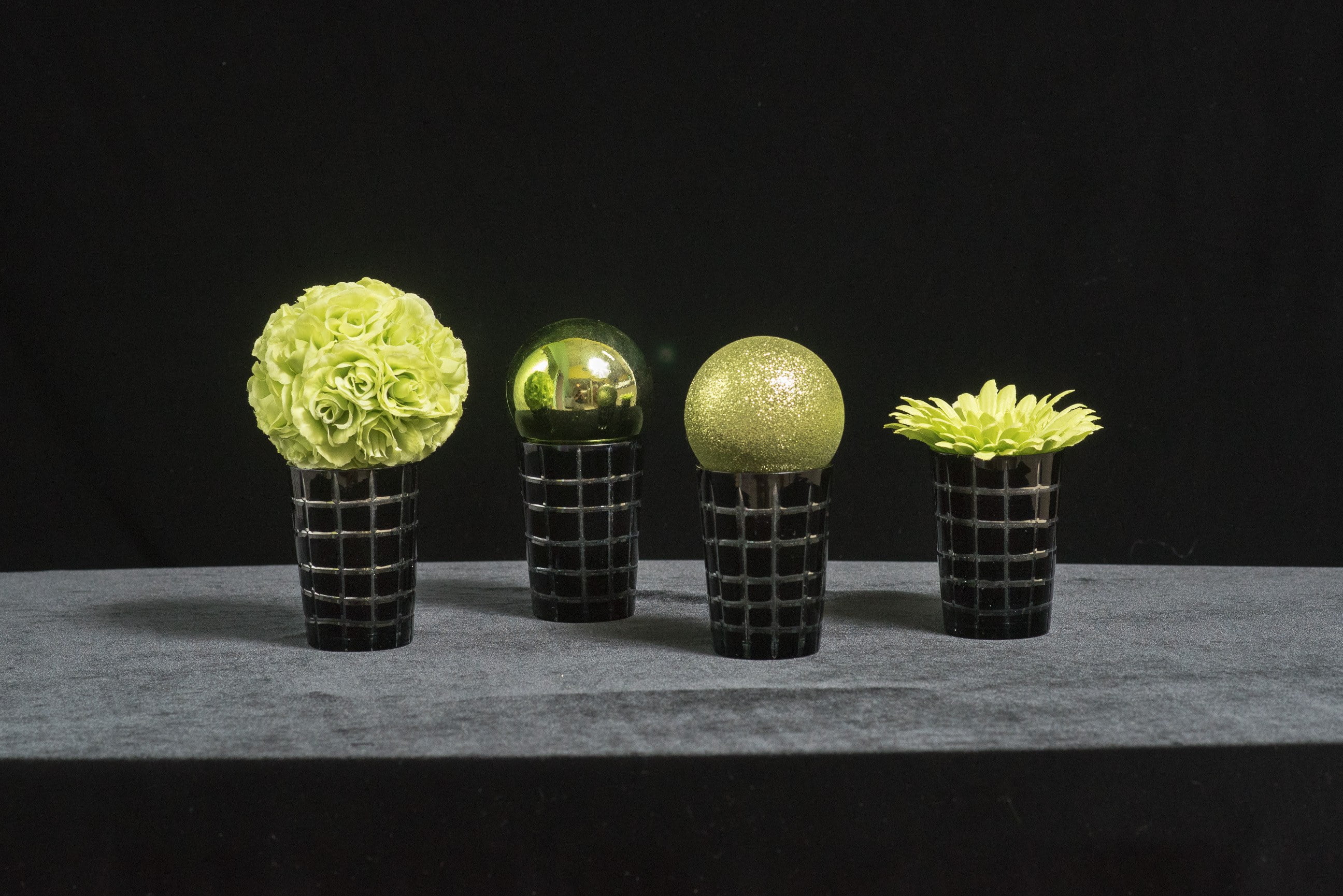 VBS-015 Short Black & Silver Grid Vase-3"