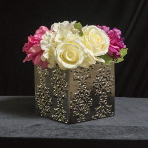 VAH-009 Short Silver Ceramic Vase-6"sq