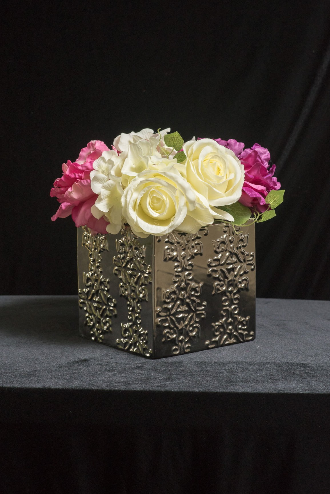 VAH-009 Short Silver Ceramic Vase-6"sq